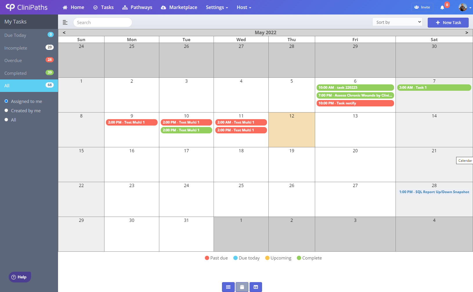 Healthcare task calendar